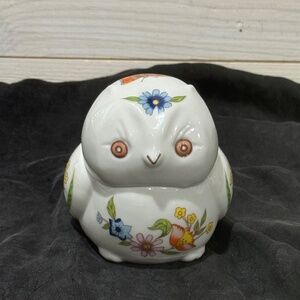 Vintage Mini Ceramic Floral Owl Trinket By Prestige